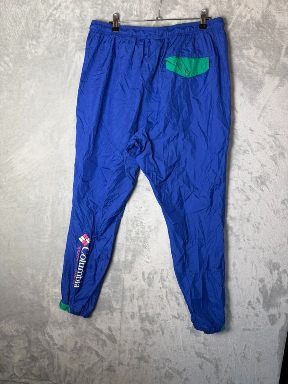 COLUMBIA Pants Mens XL 30L‎ Blue Nylon Mesh Lined Elastic Retro Hiking Outdoor